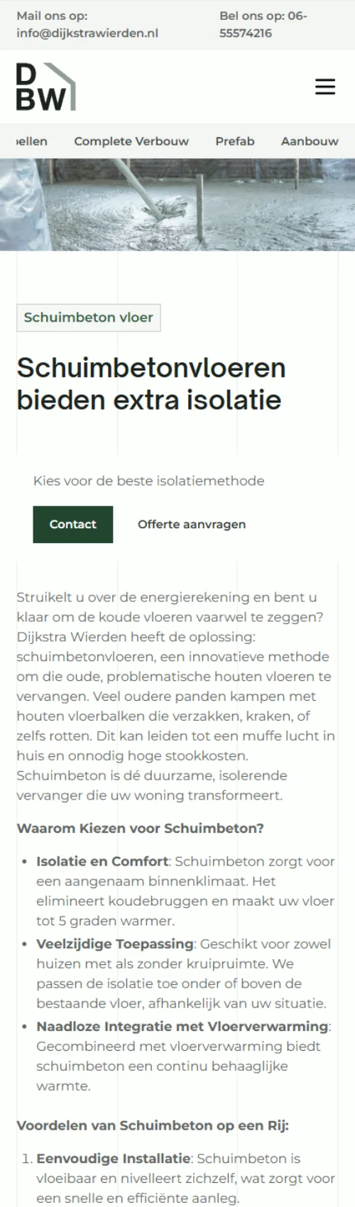 Dijkstra Bouw website op mobiel